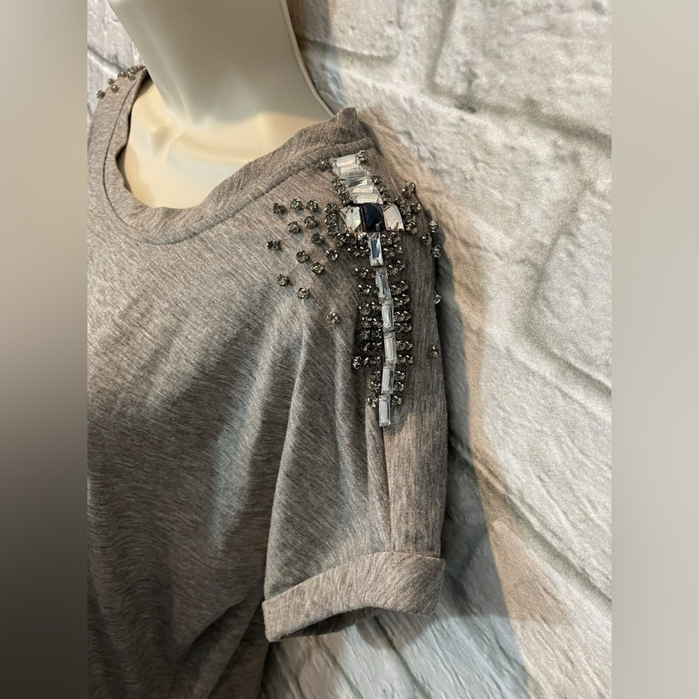 Sunday In Brooklyn Anthropologie Gray Jewel Sleeve Tee‎